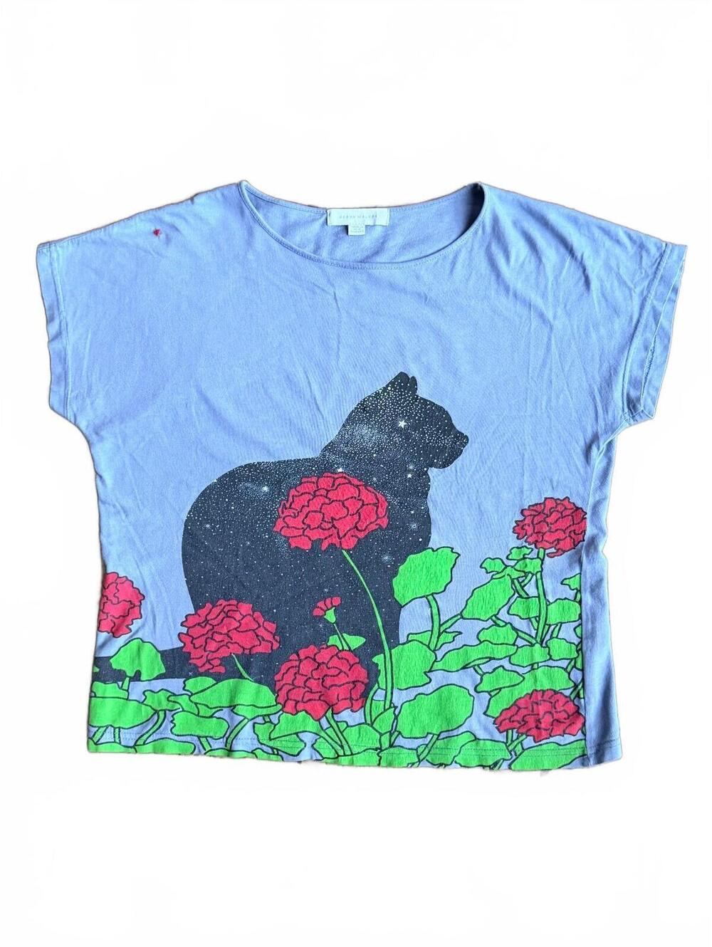 Karen Walker Graphic Cat & Floral Print T-Shirt — Size S
